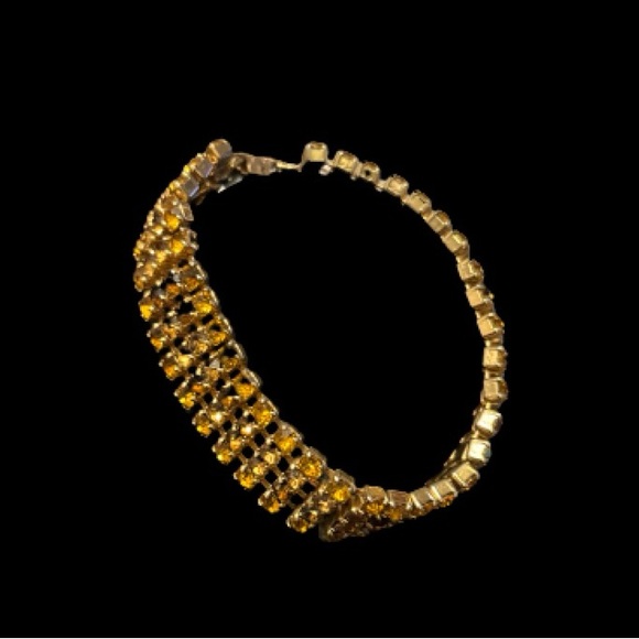 Rare - Beautiful Vintage Amber & Topaz Rhinestone Bracelet - Picture 2 of 9